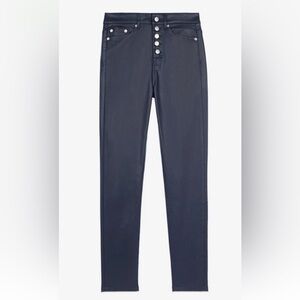 The Kooples Sz 27 Navy Blue Coated Denim Leather-Effect High Rise Skinny Jeans